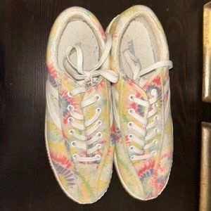 Tretorn Womens Off White Tie Dye Platform Lace Sneakers Shoes Size 8